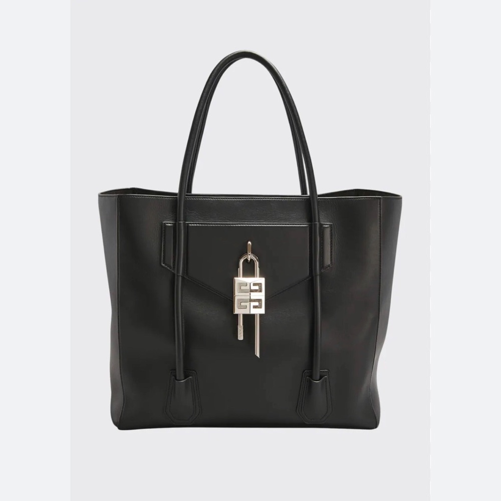 Givenchy XL Black Leather Antigona Tote with Silver Padlock